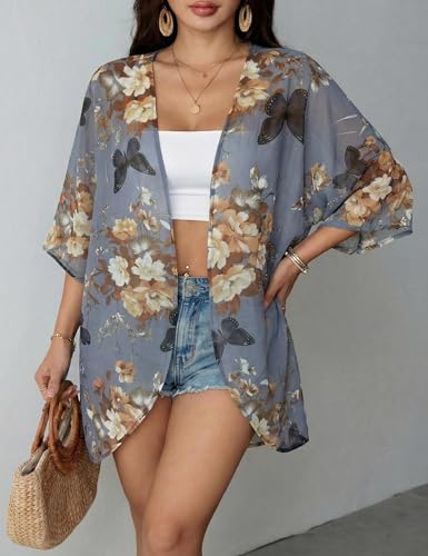 Image of Chunoy Women Floral Beach Wear Cover Up Chiffon Kimono Cardigan Open Front Blouse Beach Resort Wear for Swimwear 2026