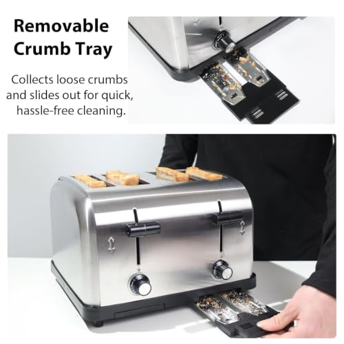 Image of 1800W Commercial Grade 4-Slice Pop Up Toaster -Stainless Steel 6-Browning Settings for Bread with Removable Crumb Tray for Bagel Bread English Muffins, Waffles (Commercial & Home Use)