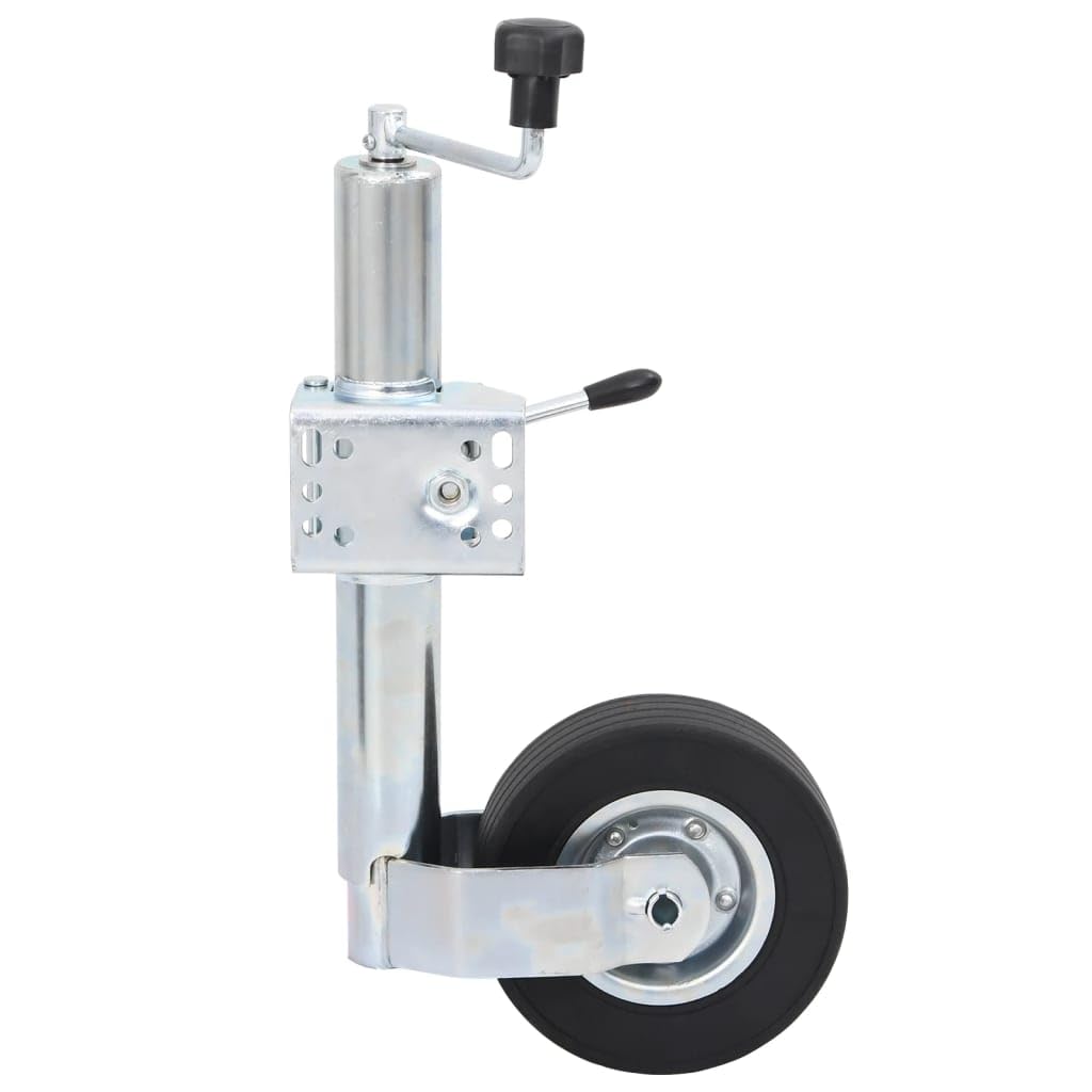 Stützrad 60 mm aus verzinktem Stahl mit 2 Stützrohren 63-87,5 cm, 3 Klemmen, Unterlegkeile für Anhänger, Trailer, Autoanhänger mit Kupplungssicherung und stabiler Befestigung