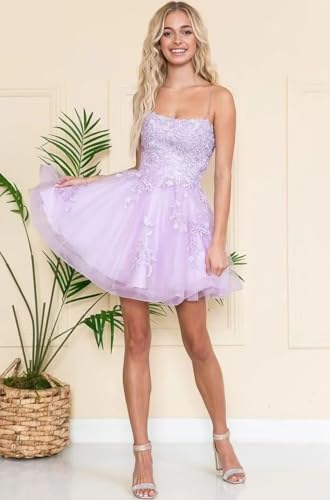 Lace Applique Homecoming Dress for Teens Spaghetti Straps Tulle Prom Dress Short Graduation Party Gowns4