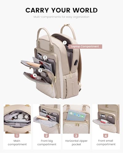 Image of LOVEVOOK Laptop Backpack Purse for Women, 15.6 inch Laptop Bag for Travel with USB Port, Water Resistant Lightweight Daypacks for College Work Business, Nurse Teacher Computer Backpacks
