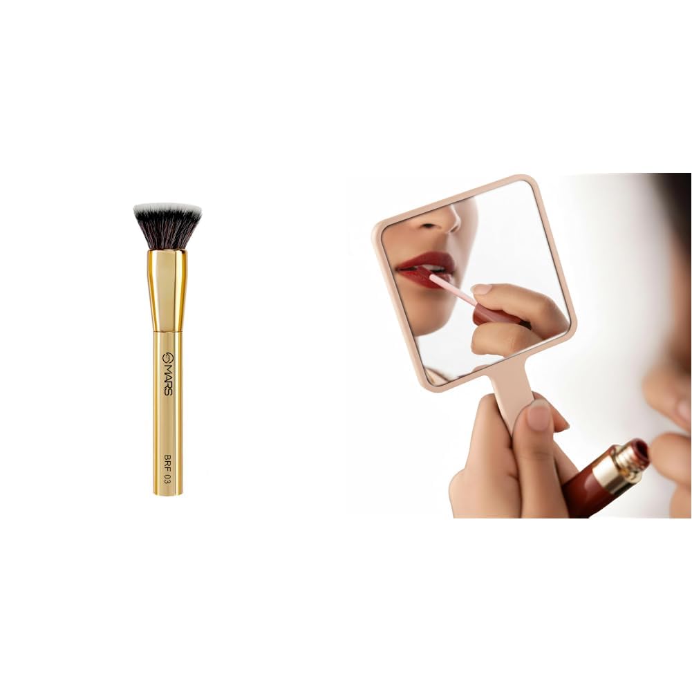 MARS Artists Arsenal Professional Foundation Flat make up Brush MARS Makeup Mirror with Handle-image-36