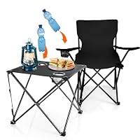 BigDean 2X Campingstuhl mit Campingtisch faltbar Schwarz – Ansicht 5