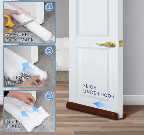 Image of MAXTID Twin Door Draft Stopper Weather Stripping Noise Window Breeze Blocker Heavy Duty Door Sweep Adjustable 36'' Brown