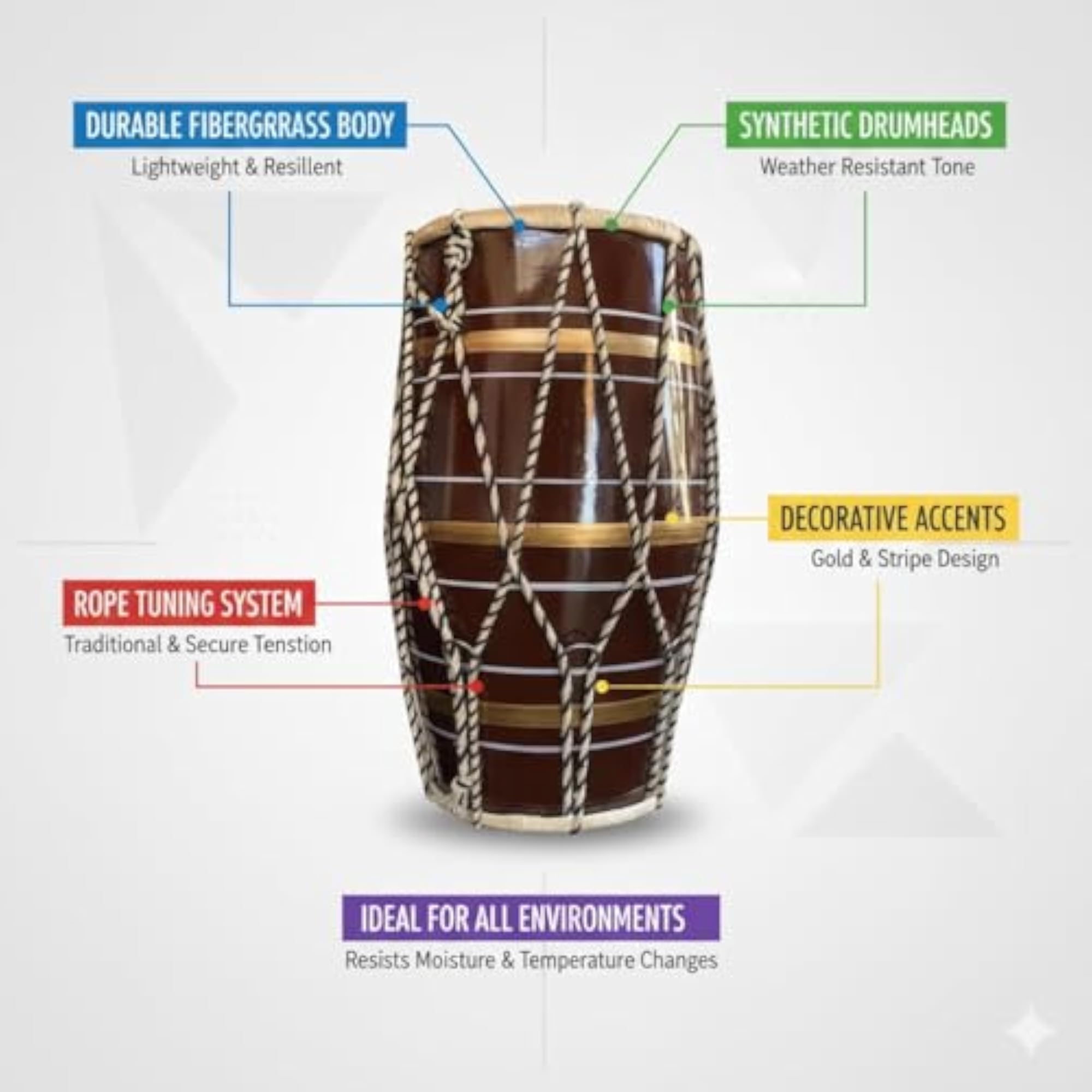 12 Inch Fiber Dholak, Professional Musical Instrument