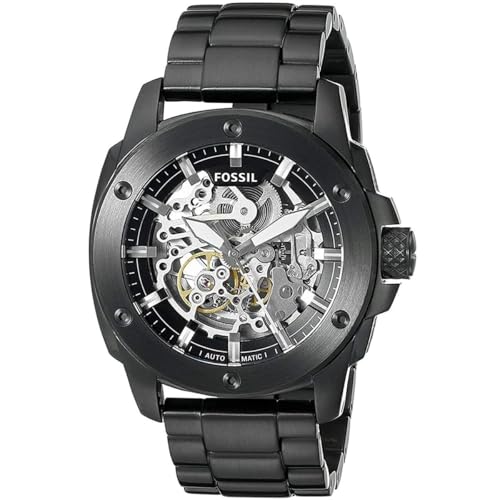Image of Fossil Analog grey Modern Machine Automatic Skeleton Dial Men's Black Watch ME3080