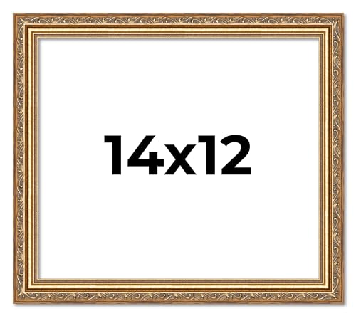 Poster Palooza 14x12 Traditional Antique Gold Complete Wood Picture Frame with UV Acrylic Plexiglass, Foam Board Backing & Hardware Included