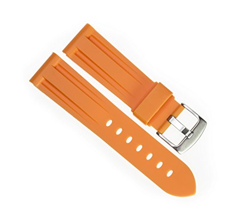 New 24mm Soft Rubber Strap Orange Diver Watch Band fits PANERAI with Brush Stainless Buckle