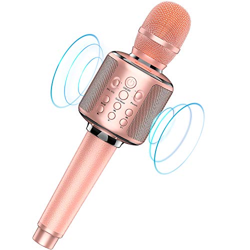 Karaoke Microphone Wireless bluetooth Singing Machine for Cell Phone/PC, Pink leather Portable Handheld