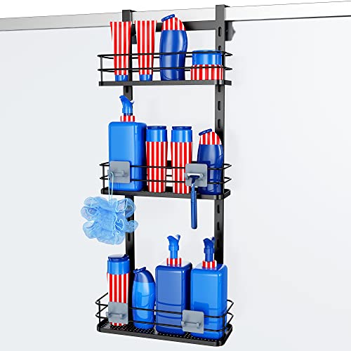 Nieifi Verstellbares Regal mit Haken, rostfreies Duschregal, Aufbewahrungskorb für die Dusche, kleine Gegenstände fallen nicht herunter, 3 Ebenen Cover