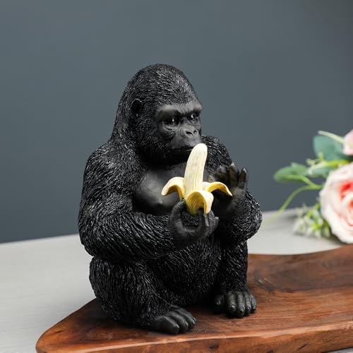 Estatua de Gorila comiendo Banana de Resina 9.4 pulgadas miniatura 5