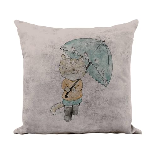 Coussin chat sous un parapluie effet cuir pour déco de salon - 2