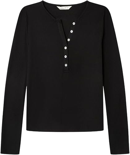 SPRINGFIELD Henley Long Sleeve T-Shirt Camiseta De Manga Larga Mujer (Pack de 1)