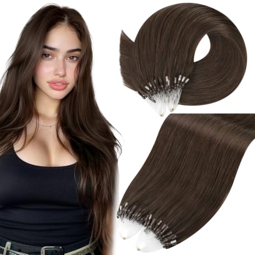 Moresoo Micro Link Hair Extensions Human Hair Medium Brown, 28 Inch 100G