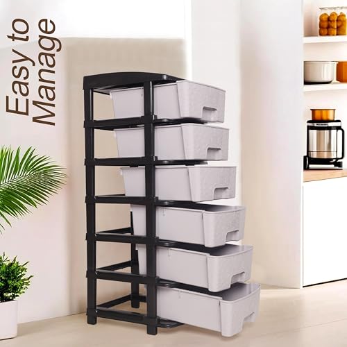 Image of Plastic Modular Drawer Storage Chest Of Drawers Organizer Storage Box, Large Stomo Racks For Multipurpose Anti-slip Shoes Organizers (Grey, 6 Layer)