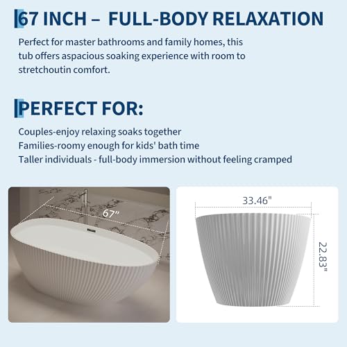 Image of GarveeLife 67 Inch Freestanding Bathtubs, Soaking Tub, Modern Free Standing Bathtub with Integrated Overflow, Deep Ergonomic Design for Spa-Like Relaxation, Acrylic