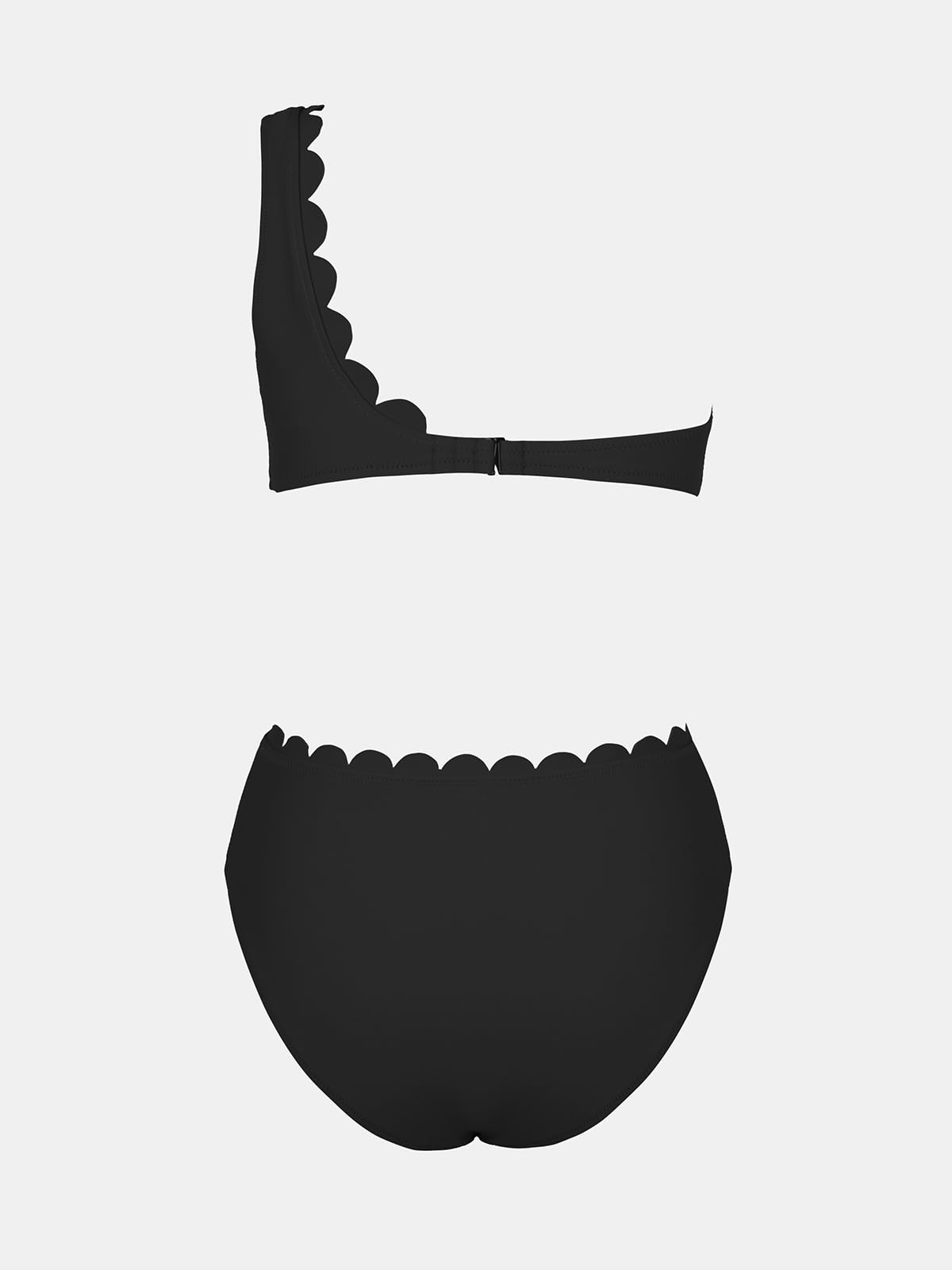 CUPSHE Ensemble bikini deux pièces pour femme - Maillot de bain une épaule mi-haute festonnée - Bretelles larges - Crochet dans le dos