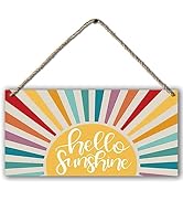 Hello Sunshine Vintage Boho Sun Sunrise Colorful Sunshine Sunray Printed Wood Plaque Sign Wall Ha...