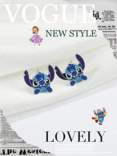 GAUEIOUR Stitch Earrings, Stitch Boy Cartoon Drip Oil Children's Earrings, Stitch Play Girls Dress Up Earrings Jewelry, Cute Stitch Boy Cartoon Earrings (Blue)