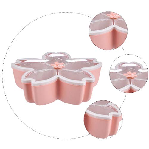 Cabilock Flower Snack Tray With Cherry Blossom Shape Fruits Box Compartment Dish Round Party Serving Tray Plastic Clear Fruits Veggie Plates Candy Container Pink #TOP2