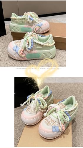 Kawaii Women's Y2K Platform Chunky Sneakers - Cute Linen Thick Roundhead Rave Travel Shoes4
