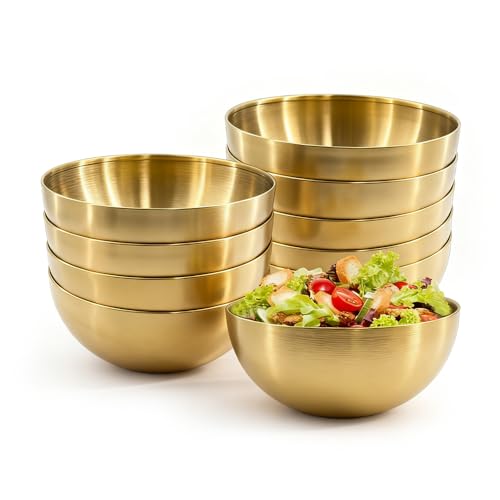 10 Pcs 5.9 Inch Golden Stainless Steel Mixing Bowls - Decorative Esthetician Bowls for Baking, Facial, Salad, Fruit, Candy | Perfect for Thanksgiving, Christmas, Weddings & First Holy Communion