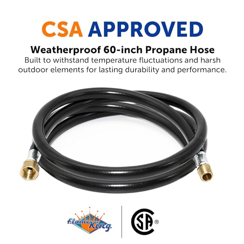 Image of Flame King 60-inch Propane Thermo Plastic Hose Assembly, 3 /8-inch ID, 3 /8-inch MPT X 1 /2-inch Female Flare, for RVs and Travel Trailers