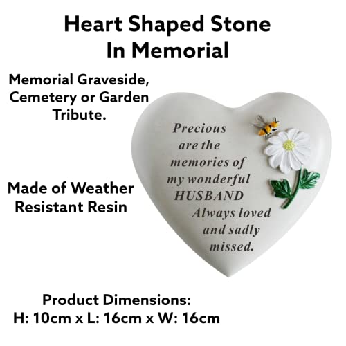Husband Memorial Stone - Bee Daisy on Heart - DF18314-G, White - Image 2