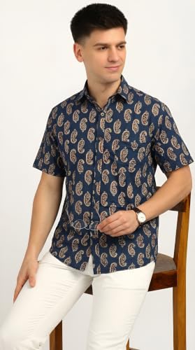 Image of BLOCKS OF INDIA Cotton Hand Block Print Half Sleeves Summer Shirt for Men
