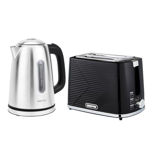 Image of Geepas 1.7L Illuminating Electric Kettle & 2 Slice Bread Toaster Combo Set | 2200W Stainless Steel Cordless Jug Kettle | 900W Toaster with 7 Browning Levels, Removable Crumb Tray & Cord Storage