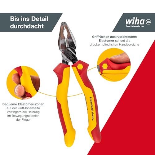 Wiha Zangen Set für Elektriker (26852) 3-tlg. I Universal Kombizange 180mm + Flachrundzange 200mm + Seitenschneider 160mm I Zangenset Elektro VDE