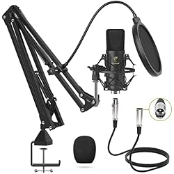 TONOR XLR Condenser Microphone, Professional Cardioid Studio Mic Kit with T20 Boom Arm, Shock Mount, Pop Filter for Recording, Podcasting, Voice Over, Streaming, Home Studio, YouTube (TC20)