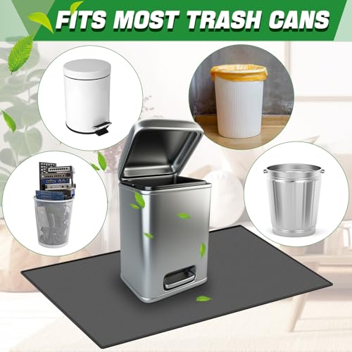 Image of Tinideya Waterproof Trash Can Mat with Raised Edge Non Slip Under Garbage Mat Trash Can Pads Protective Silicone Rubber Tray for Kitchen to Avoid Spills Floor Scratches(Black,15.8 inch X 23.6 inch)
