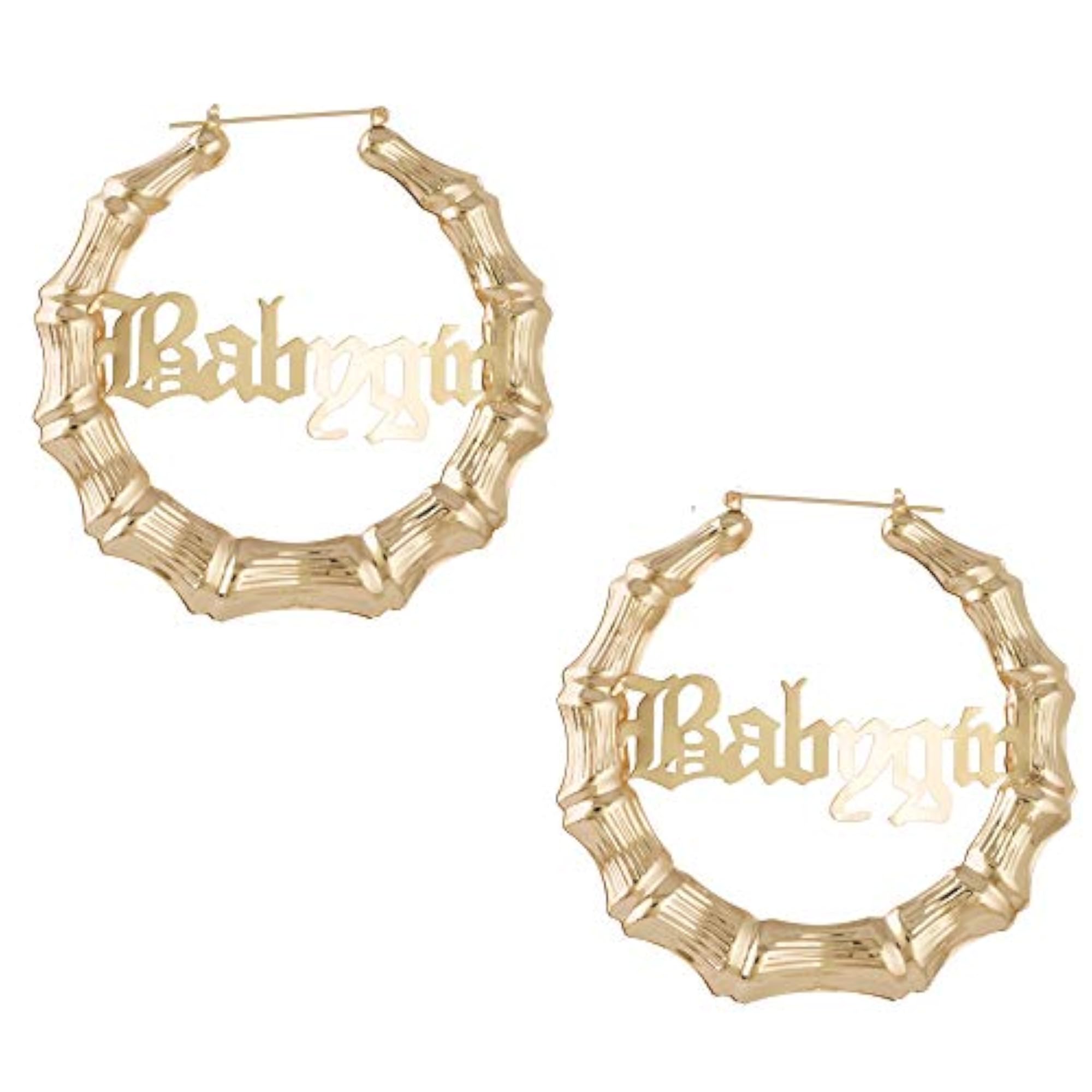 Large Bamboo Earrings with Babygirl Word, Hip-Hop Style