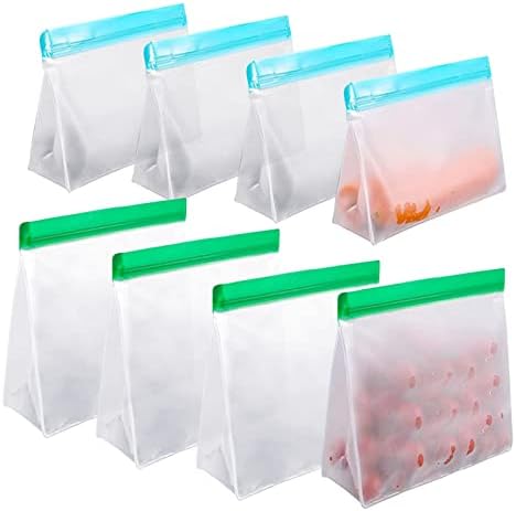 TSHAOUN 8 Pack Reusable Food Storage Bags, Silicone Leak Proof & Airtight Reusable Snack Bags, Sandwich Bag, Storage Bag Leak Proof Zip lock Airtight Container for Fruits and Vegetables (4S+4M)