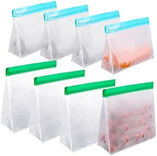 TSHAOUN 8 Pack Reusable Food Storage Bags, Silicone Leak Proof & Airtight Reusable Snack Bags, Sandwich Bag, Storage Bag Leak Proof Zip lock Airtight Container for Fruits and Vegetables (4S+4M)