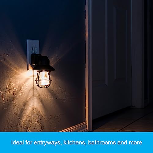 Image of GE Vintage LED Night Light, Plug-in, Dusk to Dawn Sensor, Farmhouse Decor, Mood Lighting, Home Decor, Ambient Lighting, LED Lights for Bedroom, Bathroom, Kitchen, Hallway, 38628, Black, 1 Pack