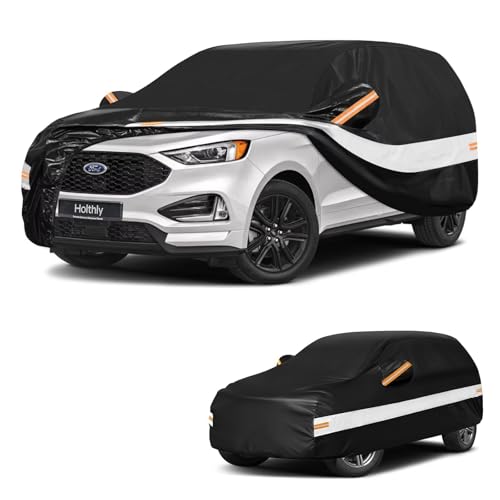 Image of 10 Layers SUV Car Cover Custom Fit for Ford Edge(2018-2026), Waterproof All Weather for Automobiles, Outdoor Full Cover Sun Dust Rain Protection with Cotton. Black