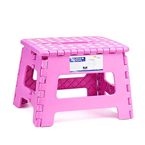 Delxo 9Inch Folding Step Stool - The Lightweight Step Stool is Sturdy and Safe Enough for Kids. Opens Easy with One Flip. Great for Kitchen, Bathroom, Bedroom Pink
