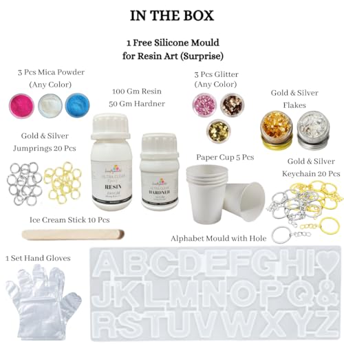 Image of ICRAFTYWORLD DIY Resin Art Kit with Mould Pendant, Alphabet Keychain, Jewellery Making Kit Resin Art Set Resin Kit for Beginners with Alphabet Mould & More 68 Pcs