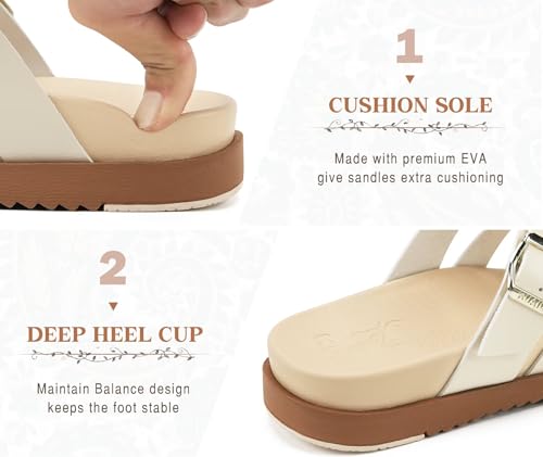 Image of KuaiLu Gladiator Sandals for Women with Comfortable Arch Support Summer Beach Walking Fisherman Slides Boho Outfits Flats Slip on Cushion Shoes Indoor Outdoor