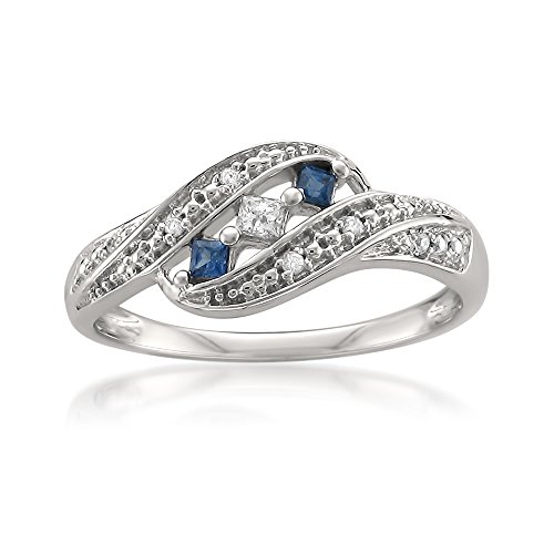 La4Ve Diamonds 1/5 Carat Prong-Set Princess-Cut, Round Diamond & Blue Sapphire Fashion Band Ring In 14K White Gold (H-I, I1-I2) #TOP7