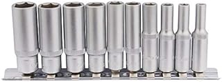 Draper 16399 1/4-Inch Square Drive Metric Deep Sockets on Metal Rail, 10 Piece , Blue