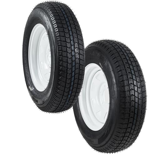 Garvee 2-Pack Trailer Tires On Rim ST205/75D15 205/75/15 175/80-13 Load Range C 6PR 5 Lug 15 In. White Spoke Wheel 5 On 4.5 Durable Trailer Tire Travel/Camper/Utility/Boat Set of 2