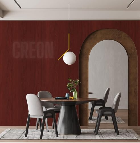 Image of CREON (16X200 INCH Red Wood Grain Self Adhesive Waterproof Wallpaper Vinyl Stickers Wooden Door Wardrobe Desktop Almirah Cupboard, Tabletop, Wall, Door Interior