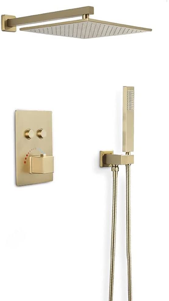 Système de douche en laiton doré brossé d'exception pour salle de bain