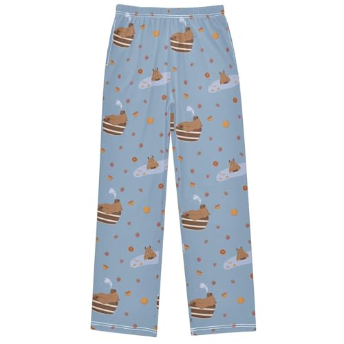 Boy's Pants Funny Swimming Capybara Blue Jogger Pants Elastic Waist Long Bottoms Trousers with Pockets 6-14 Years
