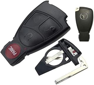 puou 4 Butoons Replacement Remote Car Key Fob Cover Case Shell for Mercedes Benz E C R CL GL SL CLK SLK AMG Class Soft with Battery Cover and Blade for IYZ3312 No Chips