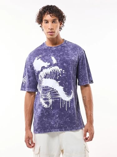 Image of Bewakoof X Marvel Venom Men's 100% Cotton Graphic Print Oversized Fit Half Sleeve Round Neck T-Shirt | Casual Wear | Street Wear | Oversized t Shirt for Men Cotton | Baggy