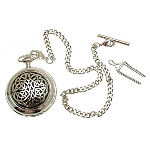 Engraving included - Solid Pewter fronted mechanical skeleton pocket watch - Celtic knot design